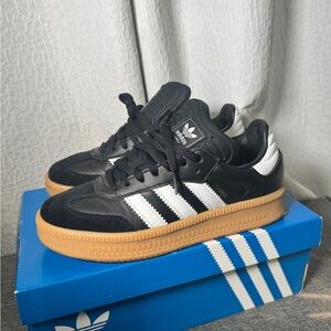 Adidas Black and White Sneakers with Gum Sole